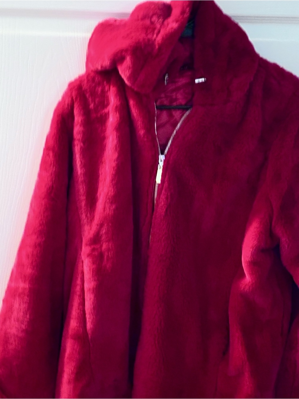 Red Faux Fur Women's Coat - Plush Zip Front So Soft!
